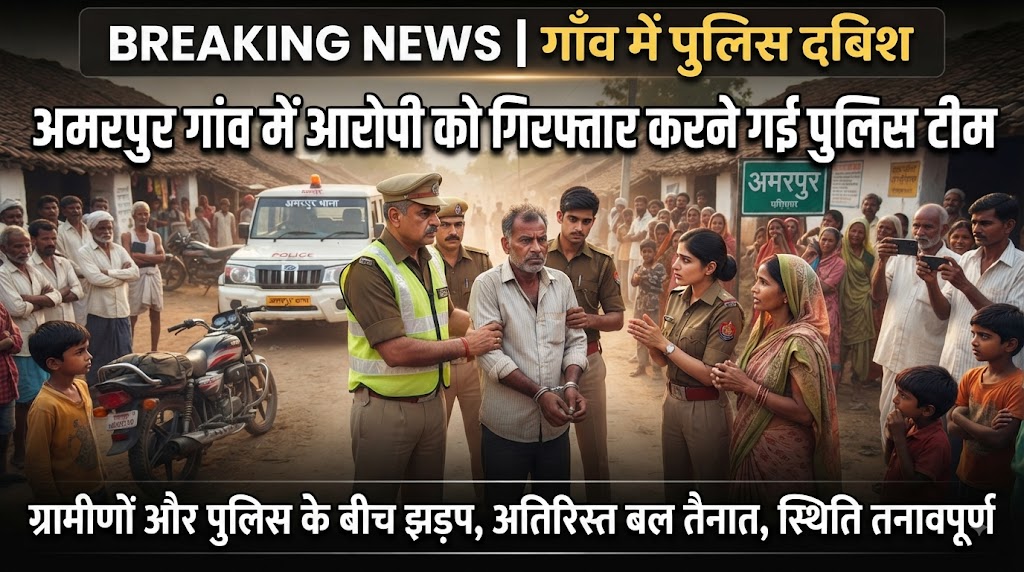 अमरपुर गांव में आरोपी को गिरफ्तार करने गई पुलिस टीम पर असामाजिक तत्वों का पथराव व फायरिंग, मची अफरा-तफरी
