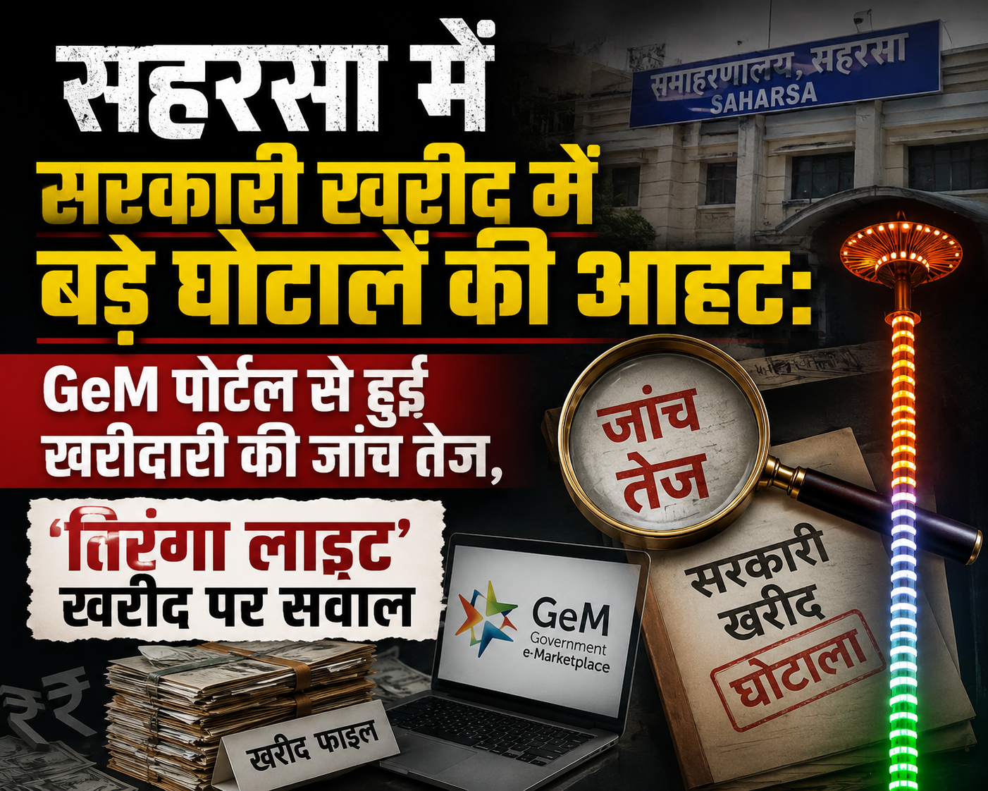 सहरसा में सरकारी खरीद में बड़े घोटाले की आहट: GeM पोर्टल से हुई खरीदारी की जांच तेज, 'तिरंगा लाइट' खरीद पर सवाल