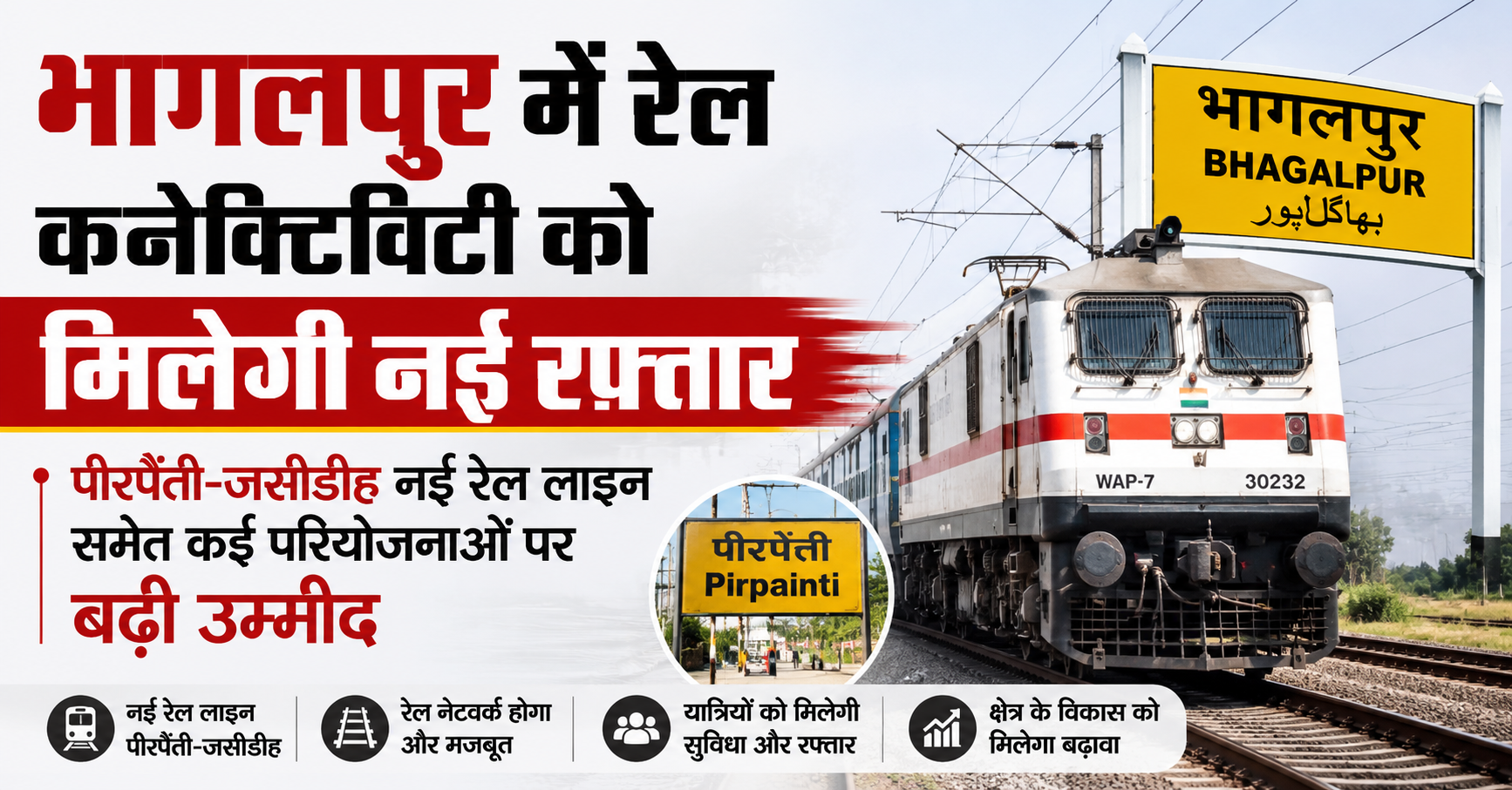 भागलपुर में रेल कनेक्टिविटी को मिलेगी नई रफ्तार, पीरपैंती-जसीडीह नई रेल लाइन समेत कई परियोजनाओं पर बढ़ी उम्मीद