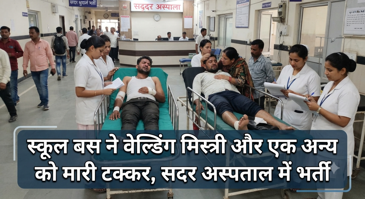 स्कूल बस ने वेल्डिंग मिस्त्री और एक अन्य को मारी टक्कर, सदर अस्पताल में भर्ती
