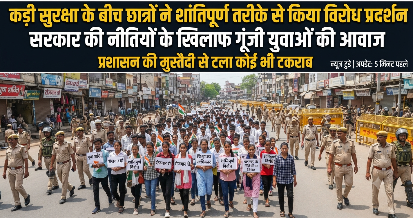 कड़ी सुरक्षा के बीच छात्रों ने शांतिपूर्ण तरीके से किया विरोध प्रदर्शन, सरकार की नीतियों के खिलाफ गूंजी युवाओं की आवाज: प्रशासन की मुस्तैदी से टला कोई भी टकराव