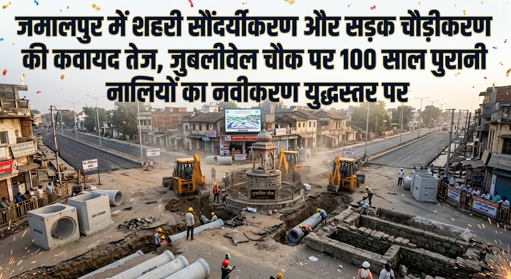 जमालपुर में शहरी सौंदर्यीकरण और सड़क चौड़ीकरण की कवायद तेज, जुबलीवेल चौक पर 100 साल पुरानी नालियों का नवीकरण युद्धस्तर पर