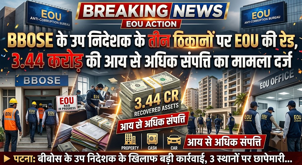 BBOSE के उप निदेशक के तीन ठिकानों पर EOU की रेड, 3.44 करोड़ की आय से अधिक संपत्ति का मामला दर्ज