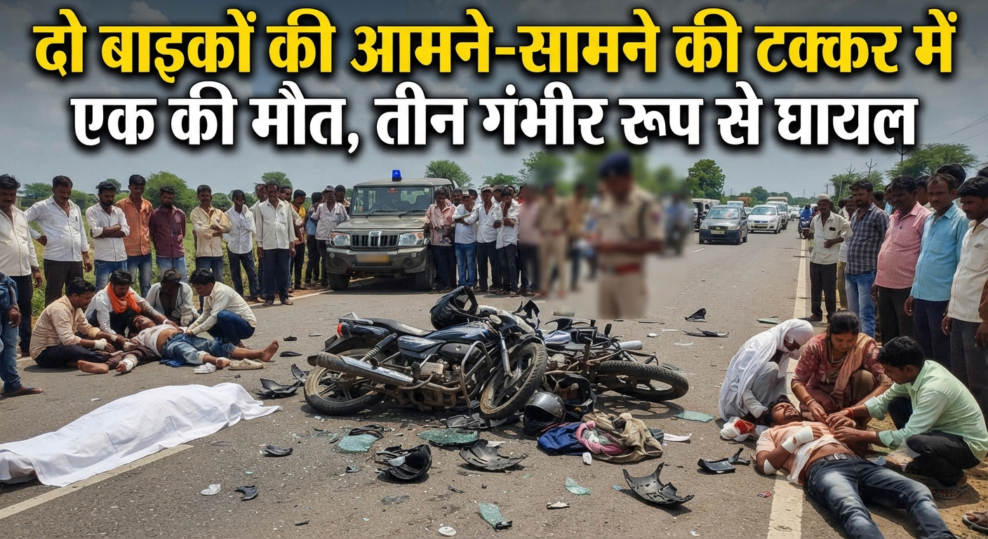 दो बाइकों की आमने-सामने की टक्कर में एक की मौत, तीन गंभीर रूप से घायल