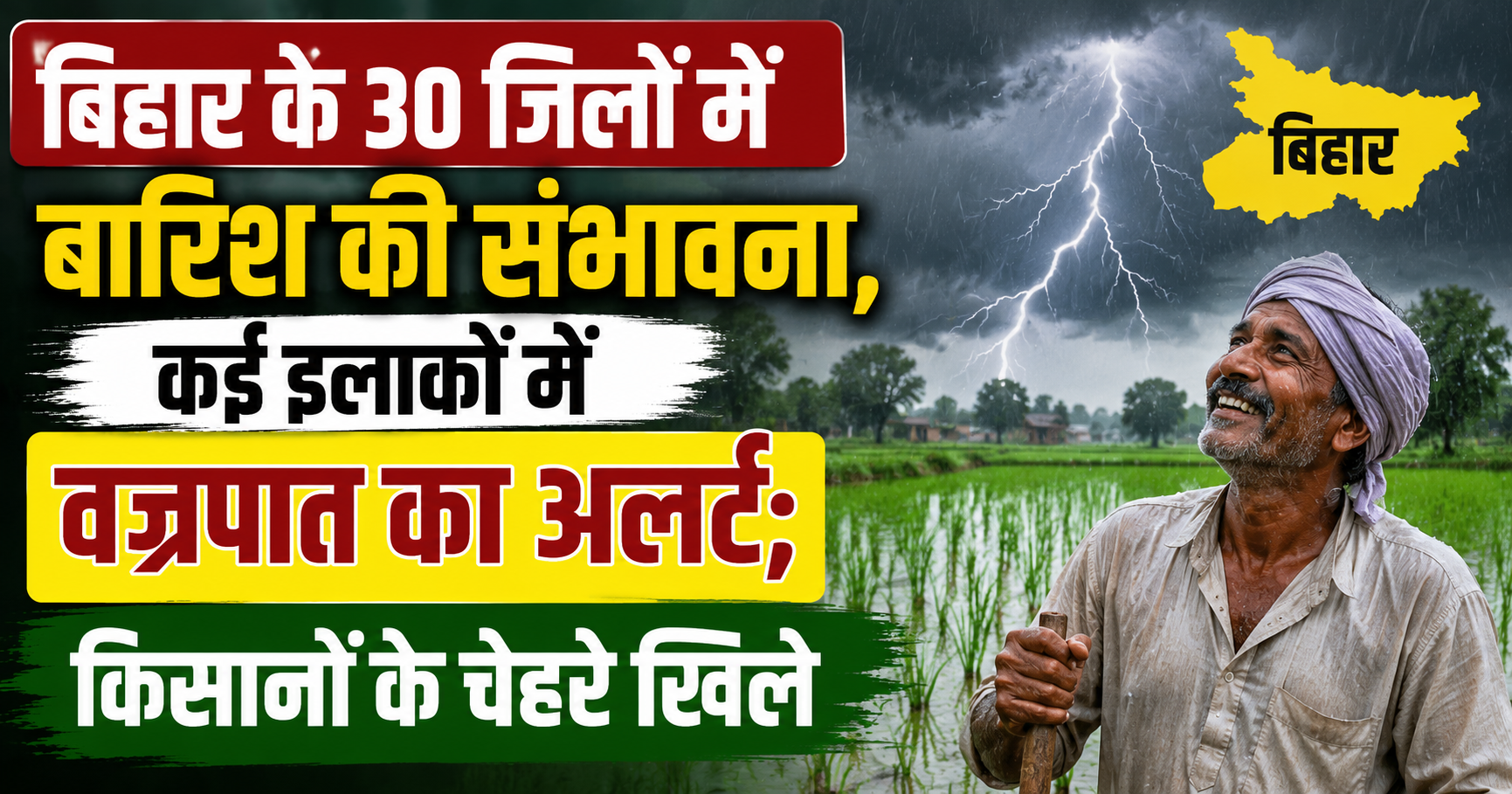 बिहार के 30 जिलों में बारिश की संभावना, कई इलाकों में वज्रपात का अलर्ट; किसानों के चेहरे खिले