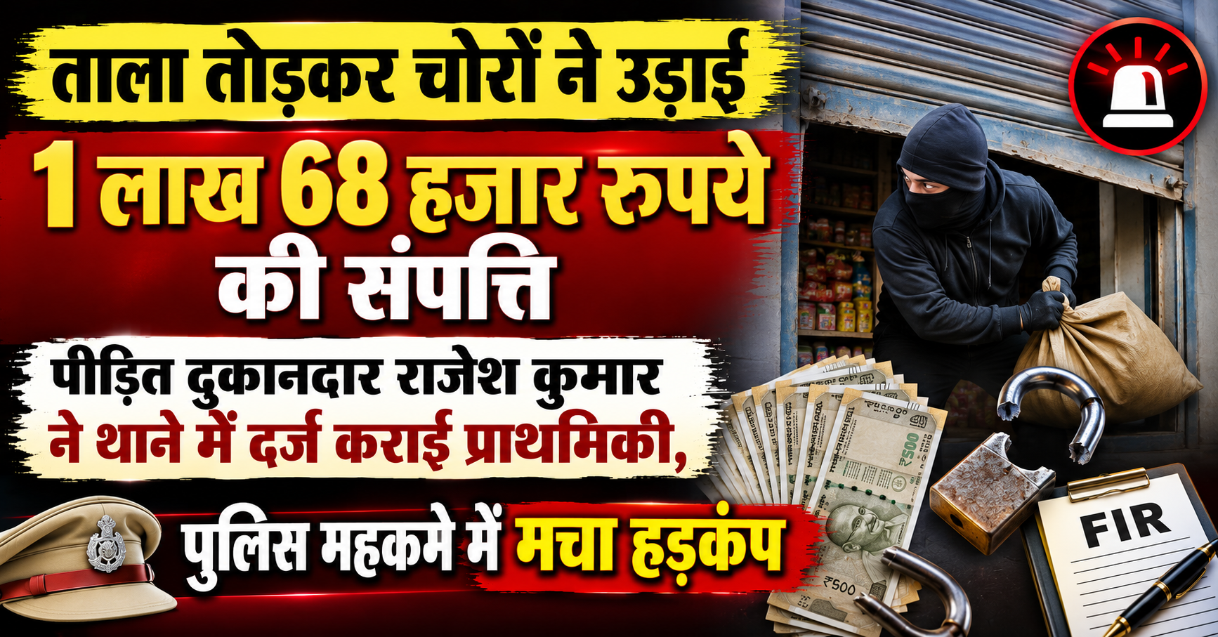 ताला तोड़कर चोरों ने उड़ाई 1 लाख 68 हजार रुपये की संपत्ति; पीड़ित दुकानदार राजेश कुमार ने थाने में दर्ज कराई प्राथमिकी, पुलिस महकमे में मचा हड़कंप