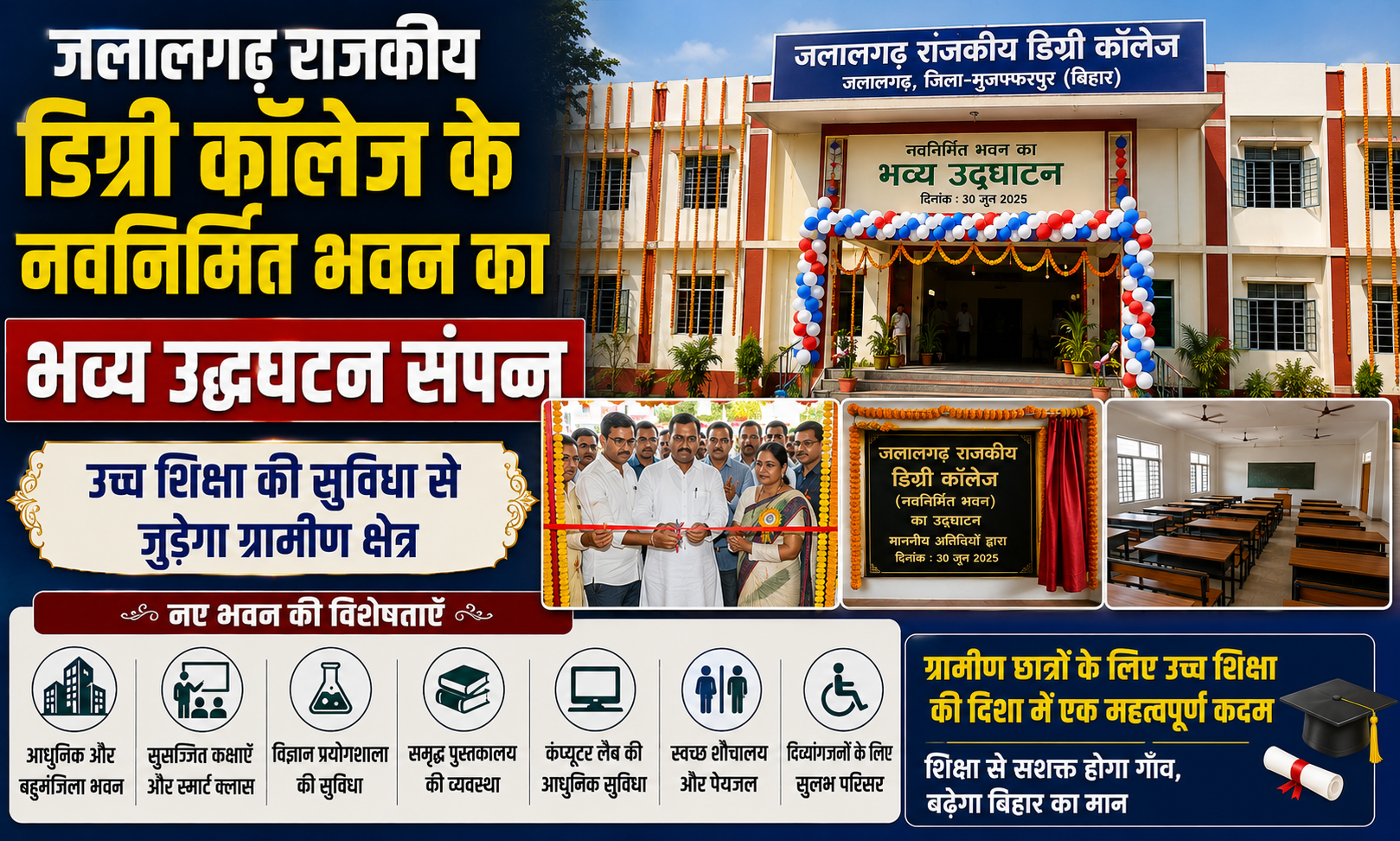 जलालगढ़ राजकीय डिग्री कॉलेज के नवनिर्मित भवन का भव्य उद्घाटन संपन्न; उच्च शिक्षा की सुविधा से जुड़ेगा ग्रामीण क्षेत्र