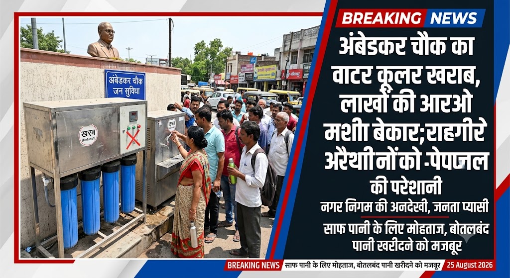 अंबेडकर चौक का वाटर कूलर खराब, लाखों की आरओ मशीन बेकार; राहगीरों और स्थानीय लोगों को पेयजल की परेशानी