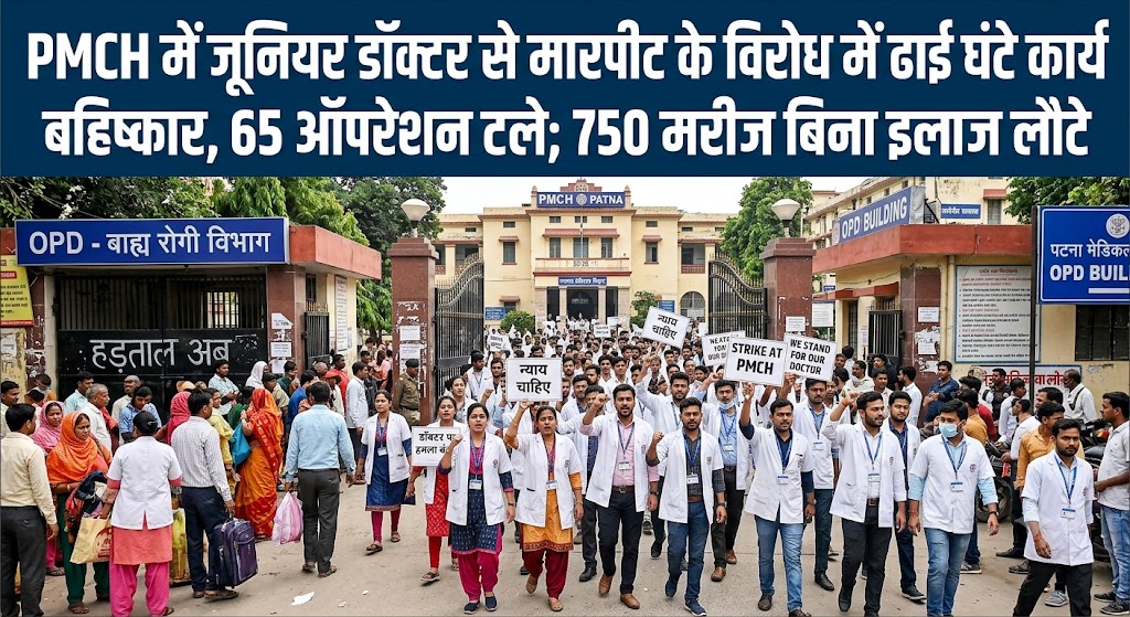 PMCH में जूनियर डॉक्टर से मारपीट के विरोध में ढाई घंटे कार्य बहिष्कार, 65 ऑपरेशन टले; 750 मरीज बिना इलाज लौटे