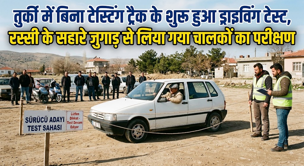 तुर्की में बिना टेस्टिंग ट्रैक के शुरू हुआ ड्राइविंग टेस्ट, रस्सी के सहारे जुगाड़ से लिया गया चालकों का परीक्षण