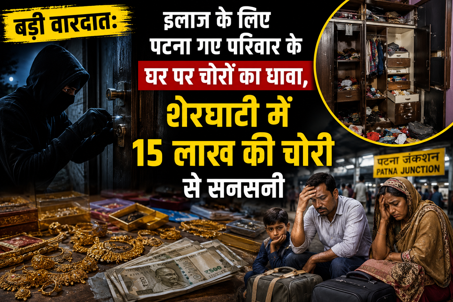 बड़ी वारदात: इलाज के लिए पटना गए परिवार के घर पर चोरों का धावा, शेरघाटी में 15 लाख की चोरी से सनसनी