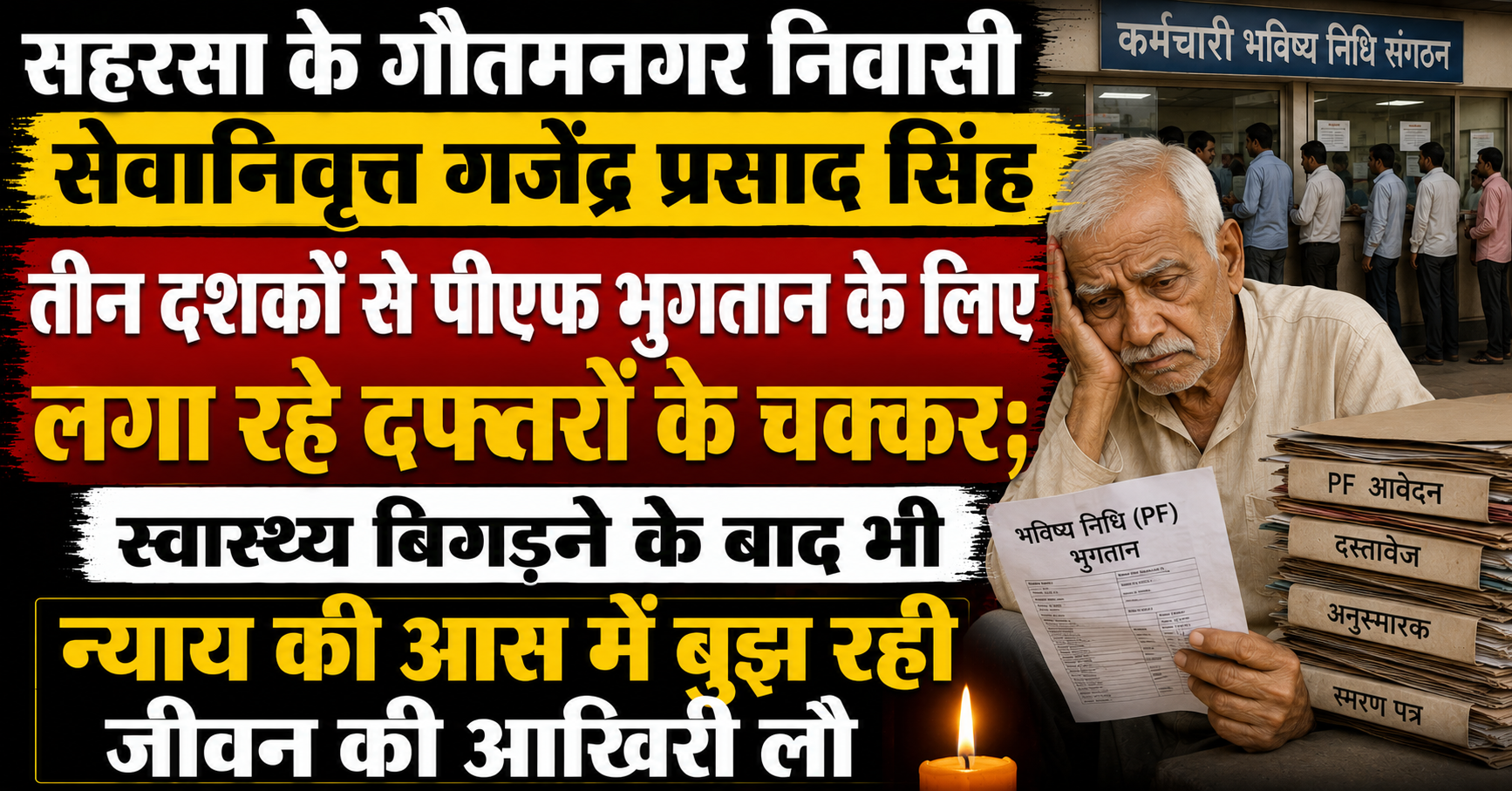 सहरसा के गौतमनगर निवासी सेवानिवृत्त गजेंद्र प्रसाद सिंह तीन दशकों से पीएफ भुगतान के लिए लगा रहे दफ्तरों के चक्कर; स्वास्थ्य बिगड़ने के बाद भी न्याय की आस में बुझ रही जीवन की आखिरी लौ