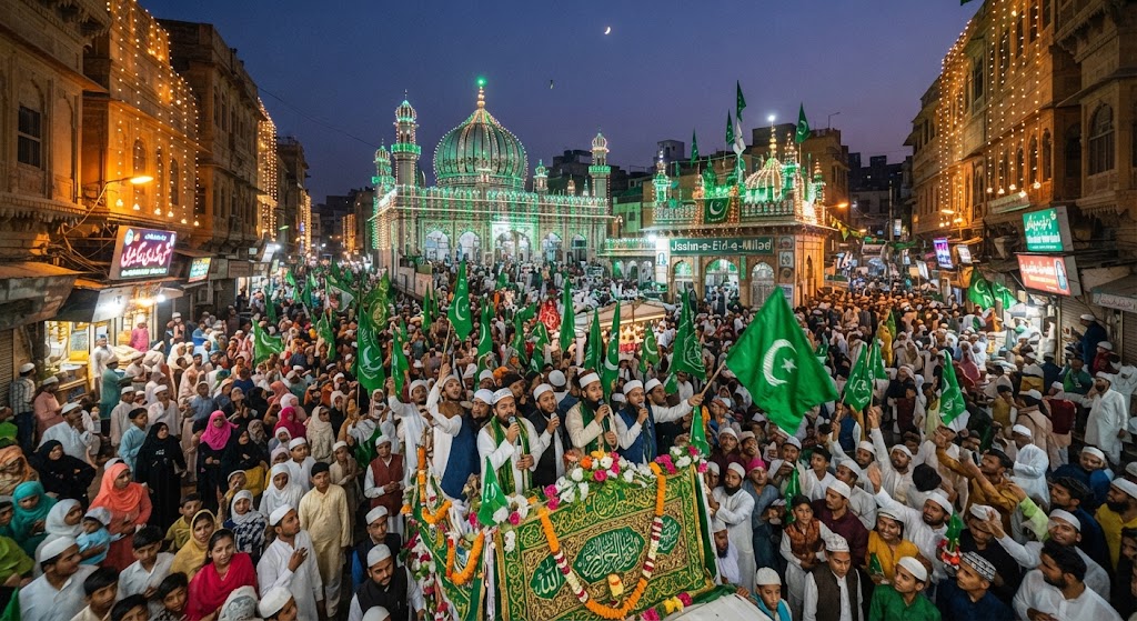हरे झंडों से सजा जुलूस, मस्जिदों और खानकाहों में हुए आयोजन जगह-जगह शिविर लगाकर श्रद्धालुओं और आम लोगों की सेवा, धार्मिक माहौल में उमड़ा जनसैलाब