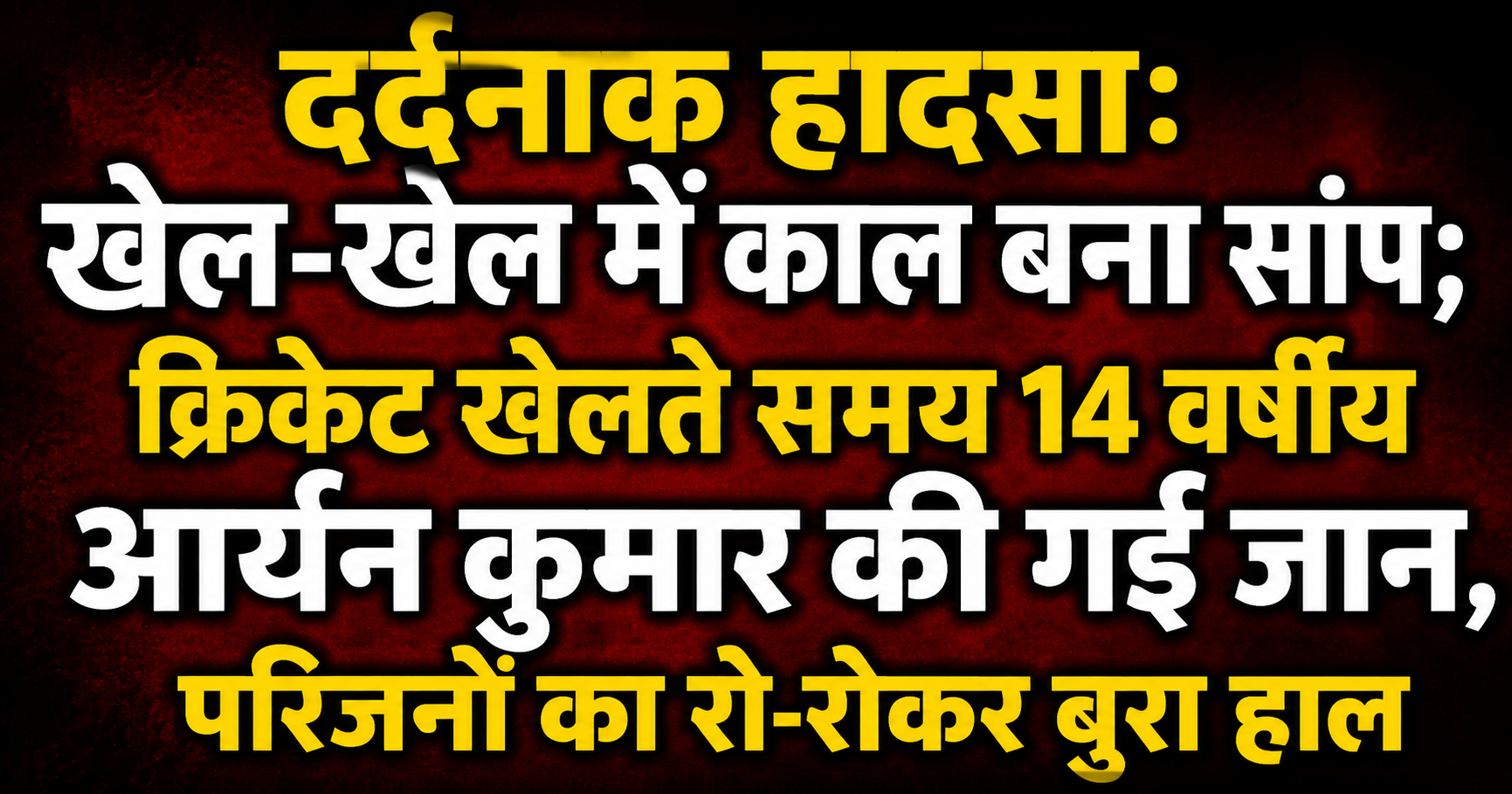 दर्दनाक हादसा: खेल-खेल में काल बना सांप; क्रिकेट खेलते समय 14 वर्षीय आर्यन कुमार की गई जान, परिजनों का रो-रोकर बुरा हाल