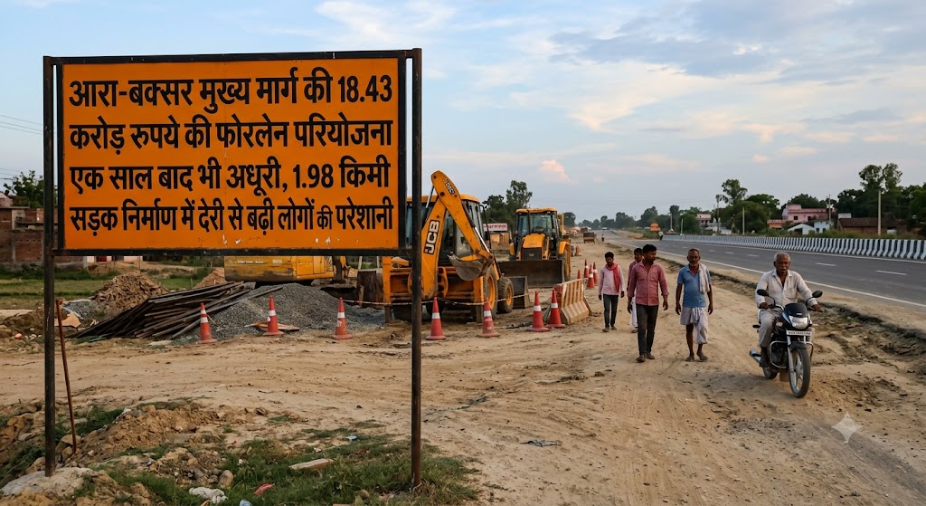 आरा-बक्सर मुख्य मार्ग की 18.43 करोड़ रुपये की फोरलेन परियोजना एक साल बाद भी अधूरी, 1.98 किमी सड़क निर्माण में देरी से बढ़ी लोगों की परेशानी
