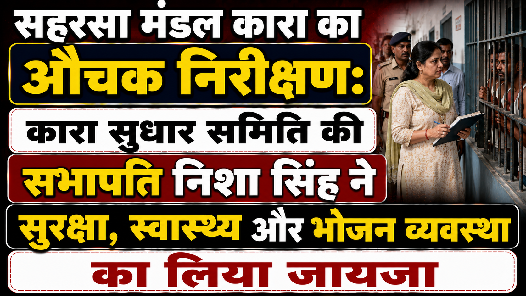 सहरसा मंडल कारा का औचक निरीक्षण: कारा सुधार समिति की सभापति निशा सिंह ने सुरक्षा, स्वास्थ्य और भोजन व्यवस्था का लिया जायजा — विस्तृत रिपोर्ट