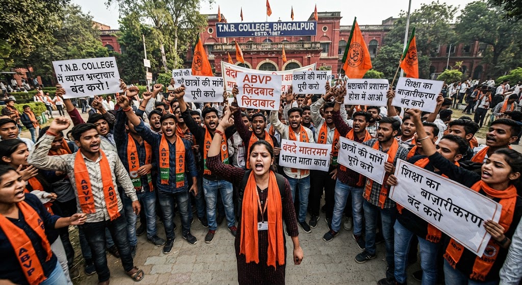 टीएनबी कॉलेज में एबीवीपी का हंगामा छात्र संघ के नेतृत्व में प्रदर्शन के बाद प्राचार्य ने दिए उच्चस्तरीय जांच के आदेश