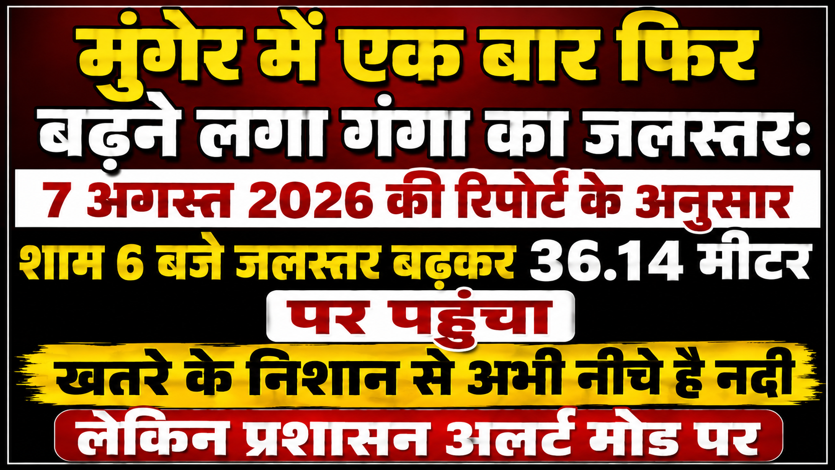 मुंगेर में एक बार फिर बढ़ने लगा गंगा का जलस्तर: 7 अगस्त 2026 की रिपोर्ट के अनुसार शाम 6 बजे जलस्तर बढ़कर 36.14 मीटर पर पहुंचा, खतरे के निशान से अभी नीचे है नदी लेकिन प्रशासन अलर्ट मोड पर