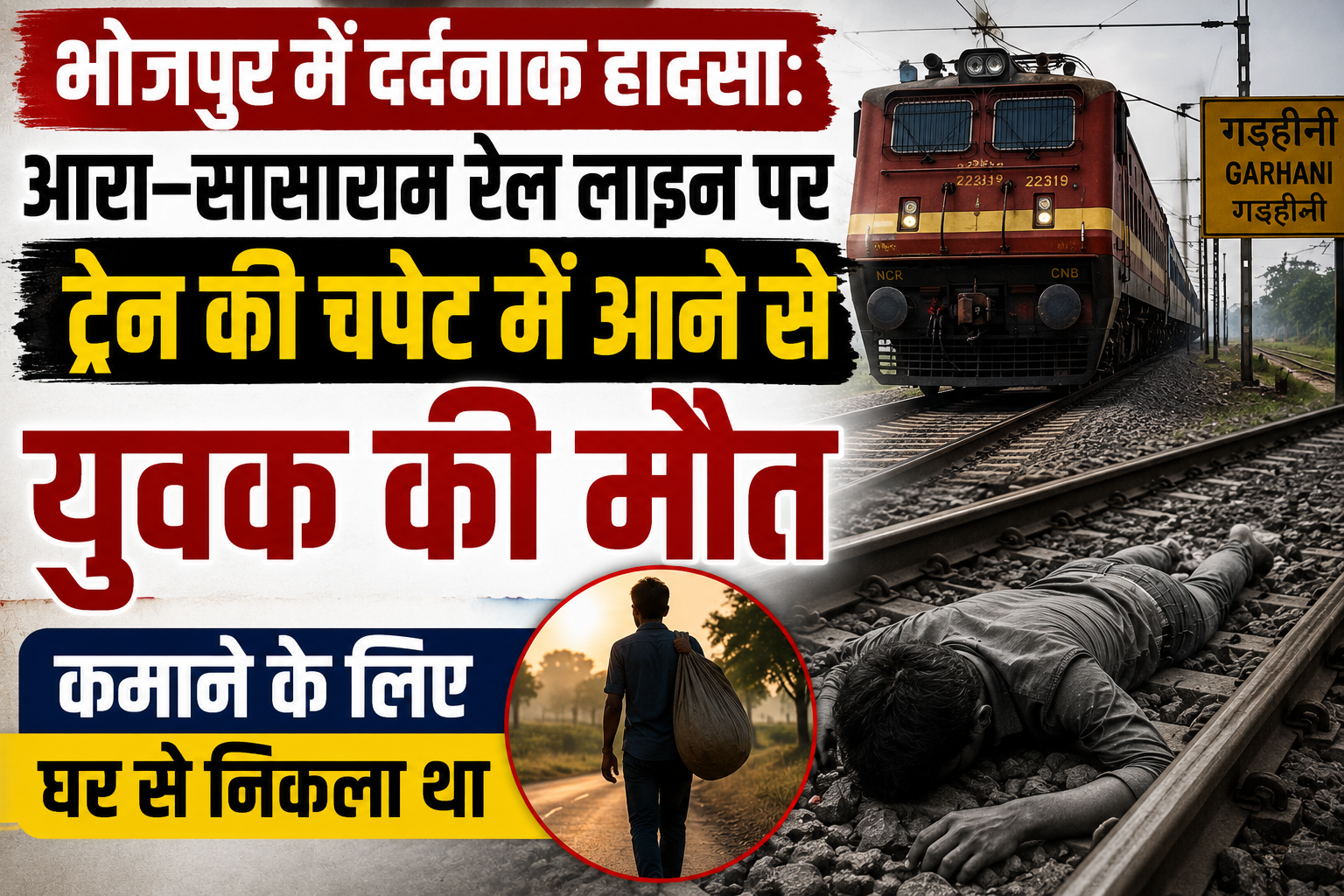 भोजपुर में दर्दनाक हादसा: आरा–सासाराम रेल लाइन पर ट्रेन की चपेट में आने से युवक की मौत, कमाने के लिए घर से निकला था