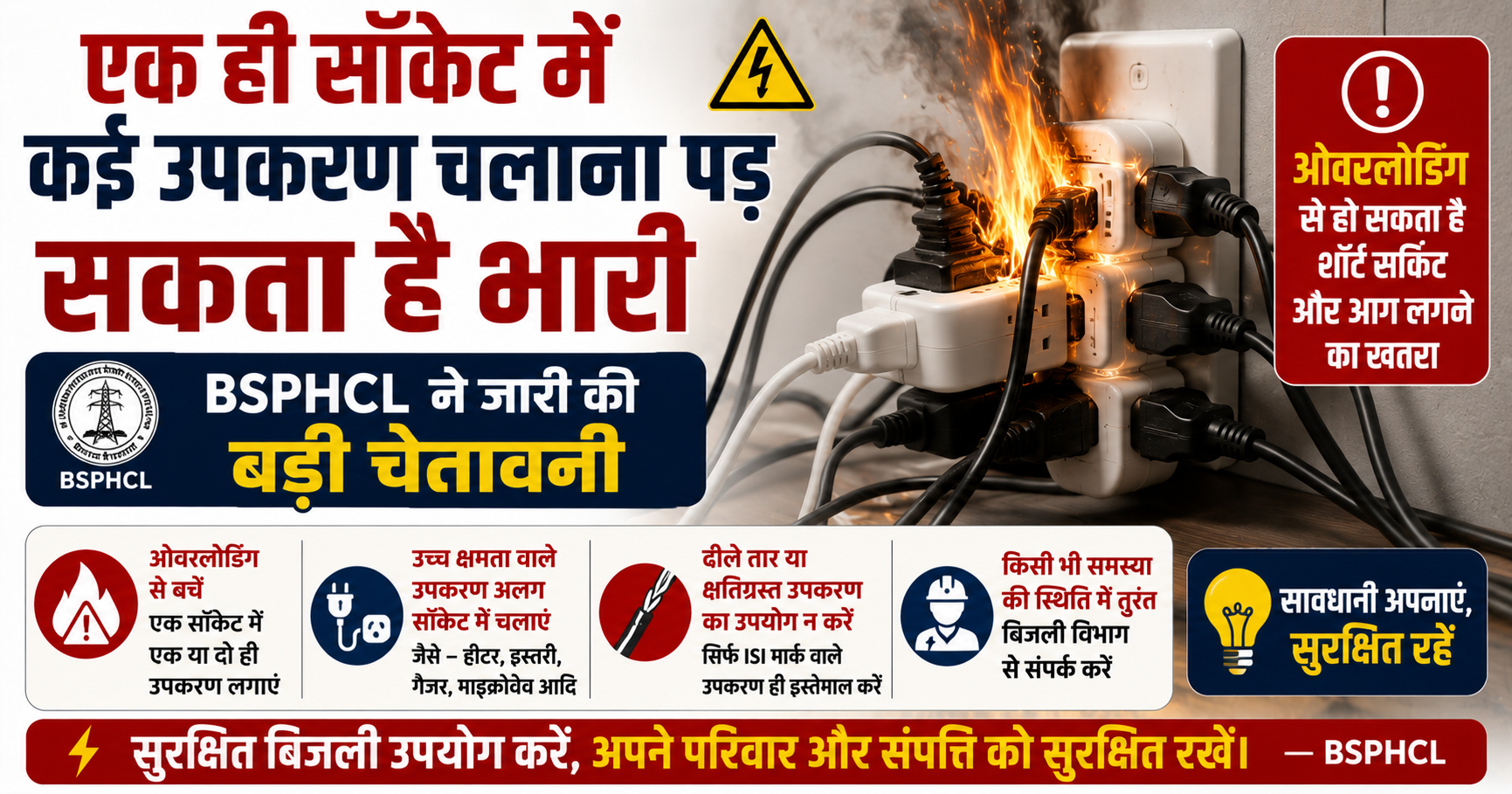 एक ही सॉकेट में कई उपकरण चलाना पड़ सकता है भारी, BSPHCL ने जारी की बड़ी चेतावनी