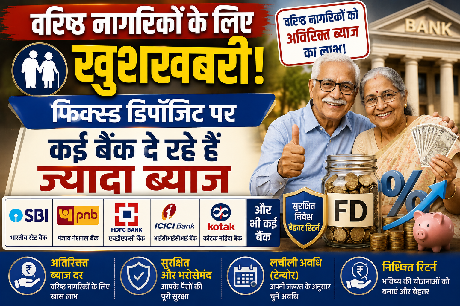 वरिष्ठ नागरिकों के लिए खुशखबरी फिक्स्ड डिपॉजिट पर कई बैंक दे रहे हैं 8% से अधिक का शानदार ब्याज