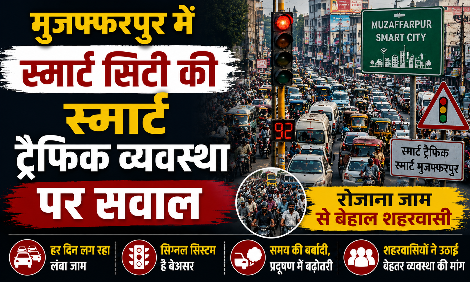 मुजफ्फरपुर में स्मार्ट सिटी की स्मार्ट ट्रैफिक व्यवस्था पर सवाल, रोजाना जाम से बेहाल शहरवासी
