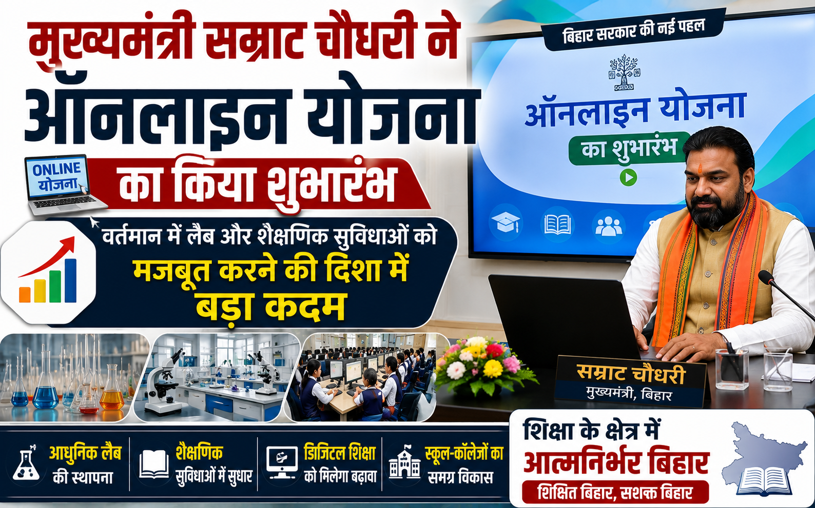 मुख्यमंत्री सम्राट चौधरी ने ऑनलाइन योजना का किया शुभारंभ, वर्तमान में लैब और शैक्षणिक सुविधाओं को मजबूत करने की दिशा में बड़ा कदम