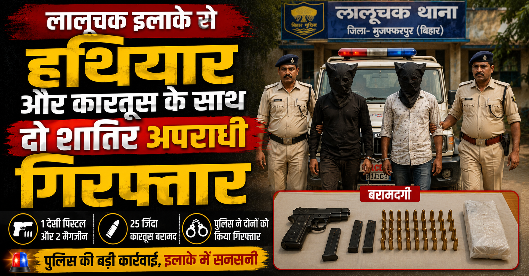 नाथनगर पुलिस की बड़ी कार्रवाई; लालूचक इलाके से हथियार और कारतूस के साथ दो शातिर अपराधी गिरफ्तार, भेजा गया जेल