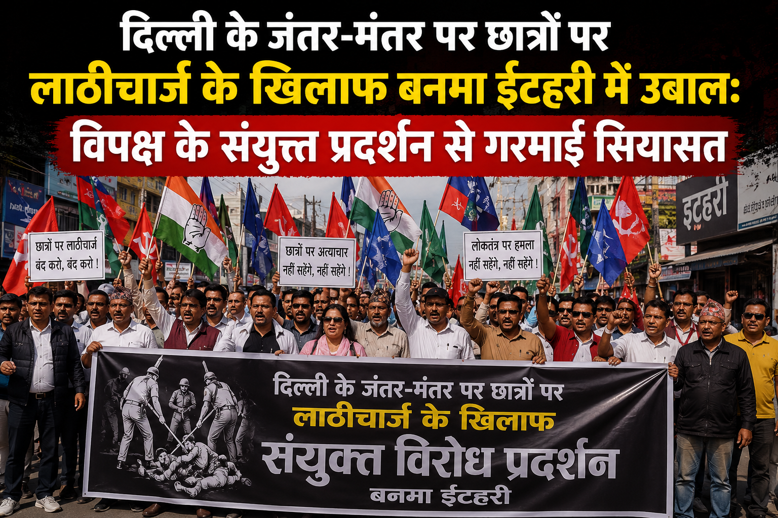 दिल्ली के जंतर-मंतर पर छात्रों पर लाठीचार्ज के खिलाफ बनमा ईटहरी में उबाल: विपक्ष के संयुक्त प्रदर्शन से गरमाई सियासत