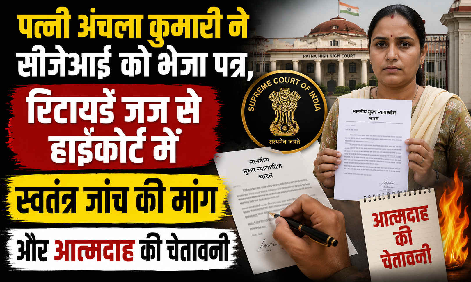 पत्नी अंचला कुमारी ने सीजेआई को भेजा पत्र, रिटायर्ड जज से हाईकोर्ट में स्वतंत्र जांच की मांग और आत्मदाह की चेतावनी