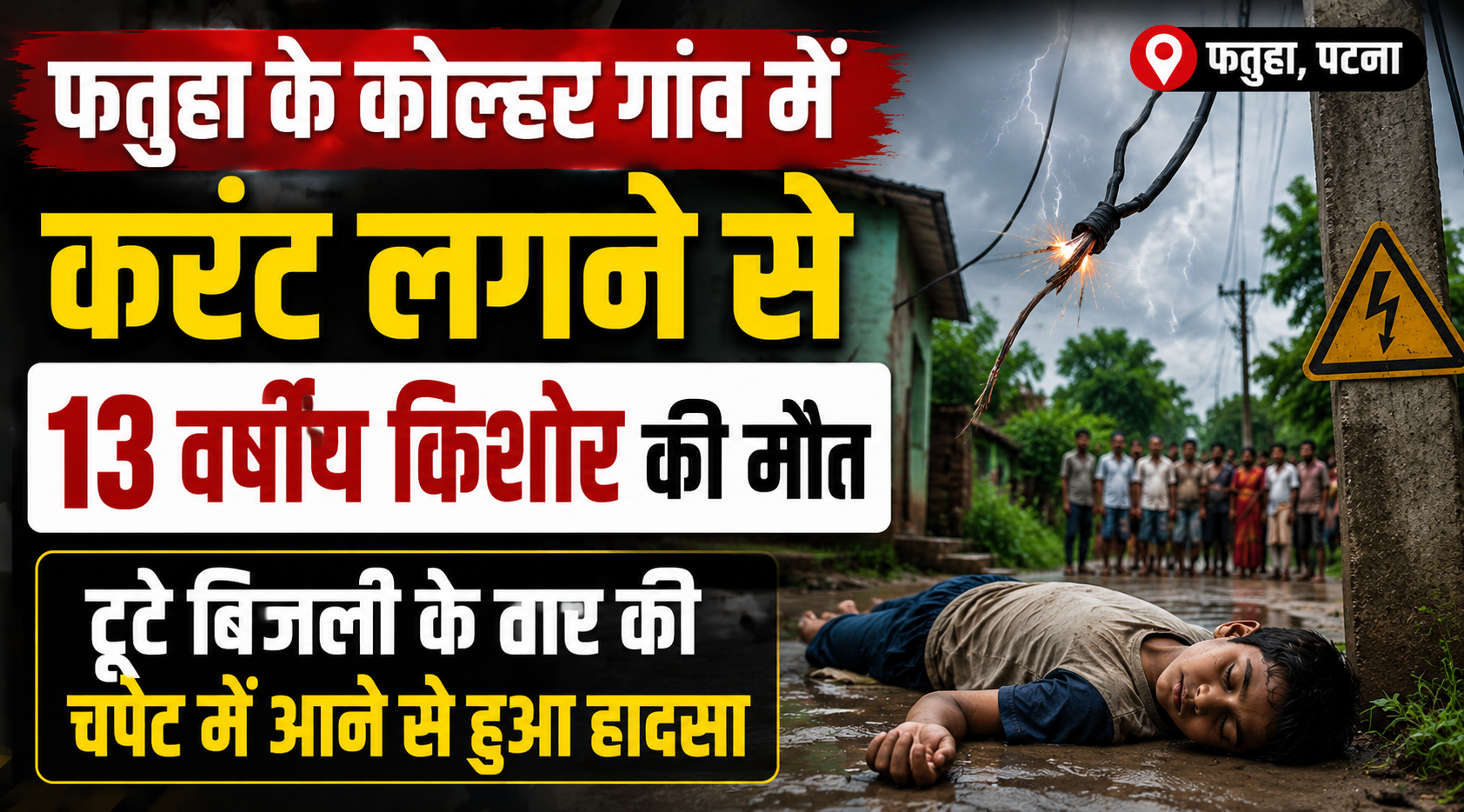 फतुहा के कोल्हर गांव में करंट लगने से 13 वर्षीय किशोर की मौत, टूटे बिजली के तार की चपेट में आने से हुआ हादसा