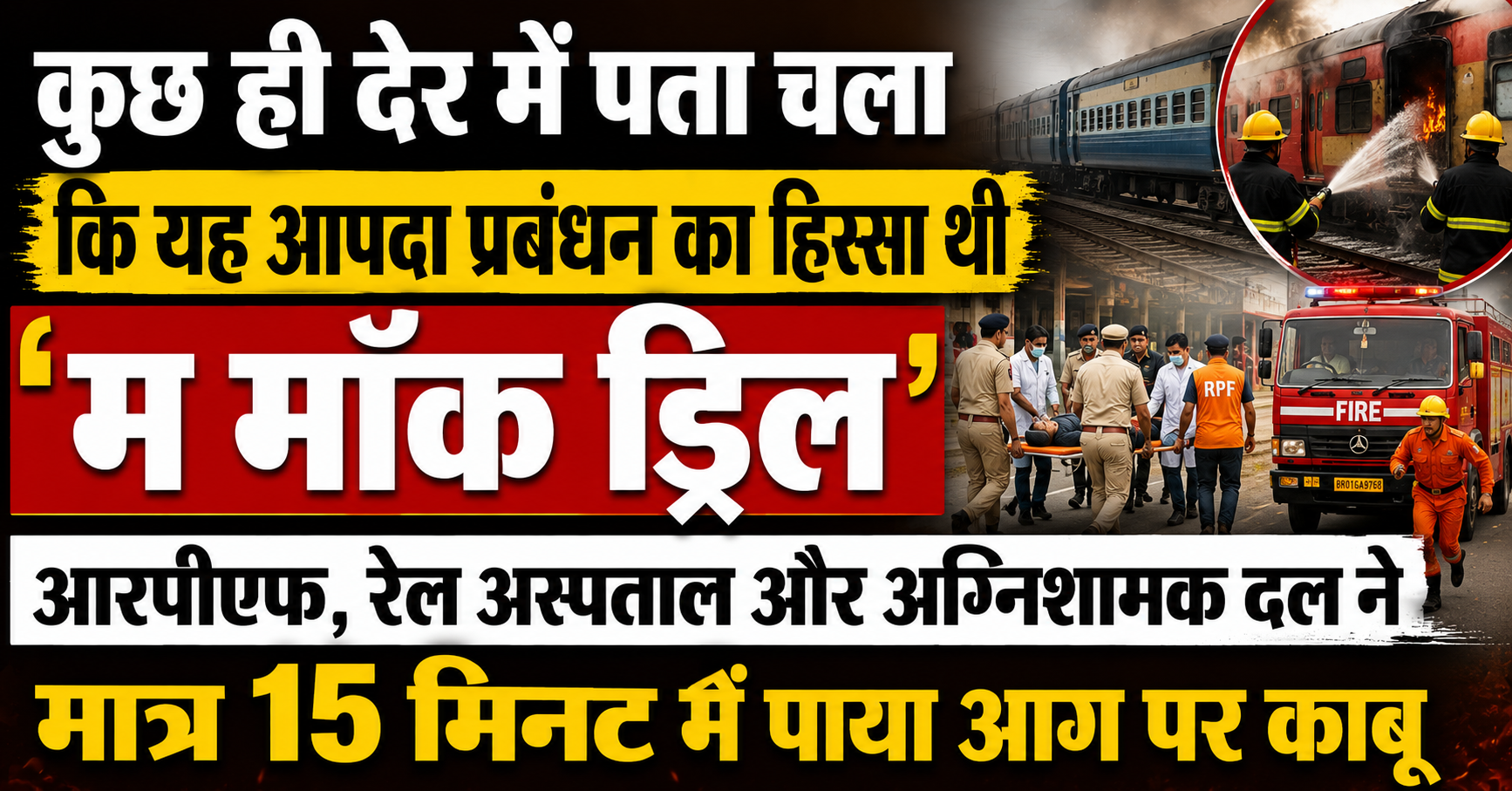 कुछ ही देर में पता चला कि यह आपदा प्रबंधन का हिस्सा थी 'म मॉक ड्रिल', आरपीएफ, रेल अस्पताल और अग्निशामक दल ने मात्र 15 मिनट में पाया आग पर काबू