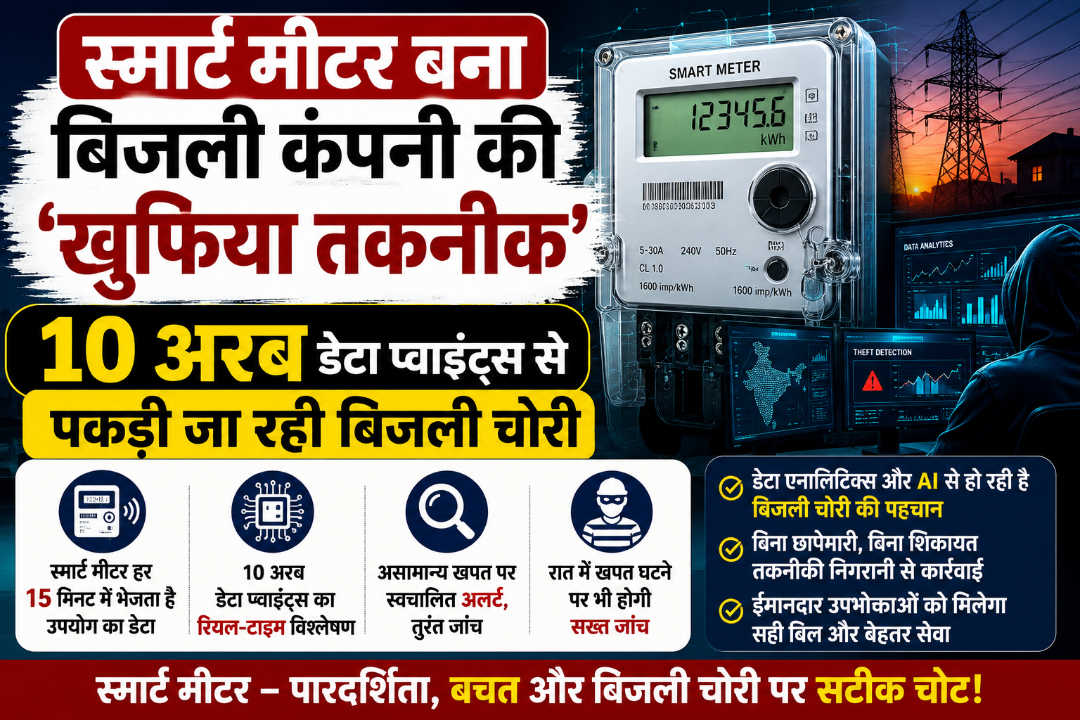 स्मार्ट मीटर बना बिजली कंपनी की ‘खुफिया तकनीक’, 10 अरब डेटा प्वाइंट्स से पकड़ी जा रही बिजली चोरी; रात में खपत घटने पर भी होगी जांच