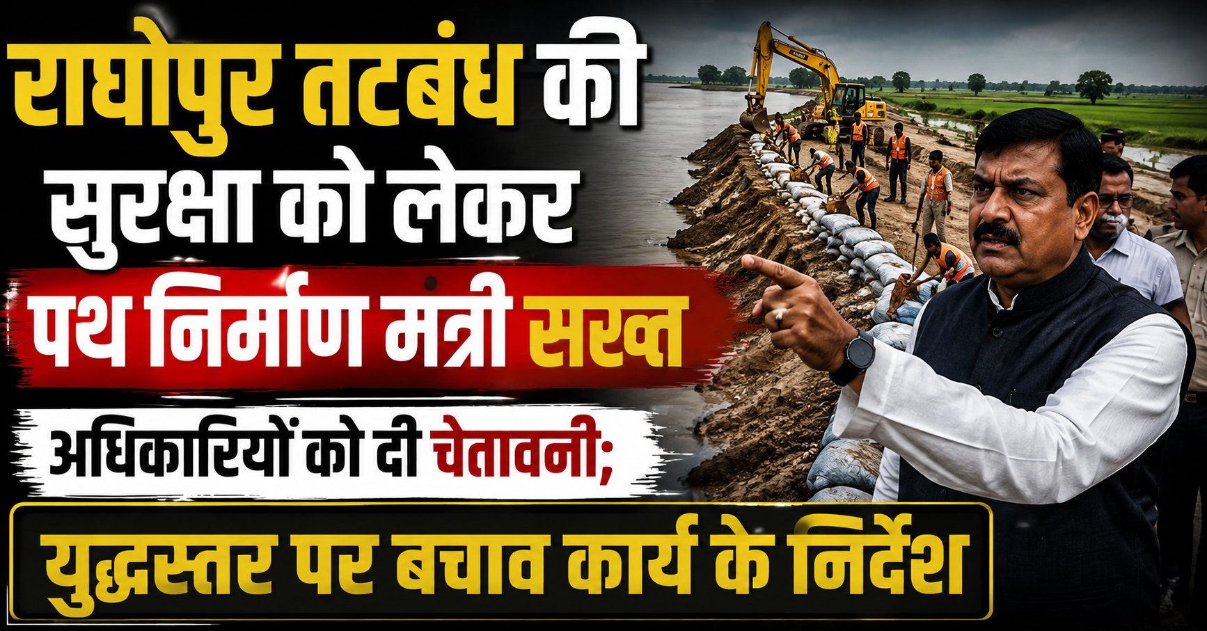 राघोपुर तटबंध की सुरक्षा को लेकर पथ निर्माण मंत्री सख्त, अधिकारियों को दी चेतावनी; युद्धस्तर पर बचाव कार्य के निर्देश