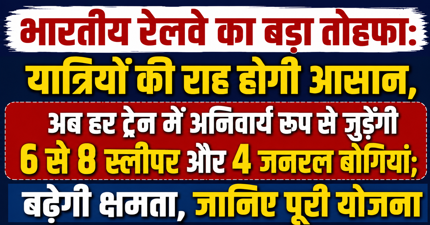 भारतीय रेलवे का बड़ा तोहफा: यात्रियों की राह होगी आसान, अब हर ट्रेन में अनिवार्य रूप से जुड़ेंगी 6 से 8 स्लीपर और 4 जनरल बोगियां; बढ़ेगी क्षमता, जानिए पूरी योजना