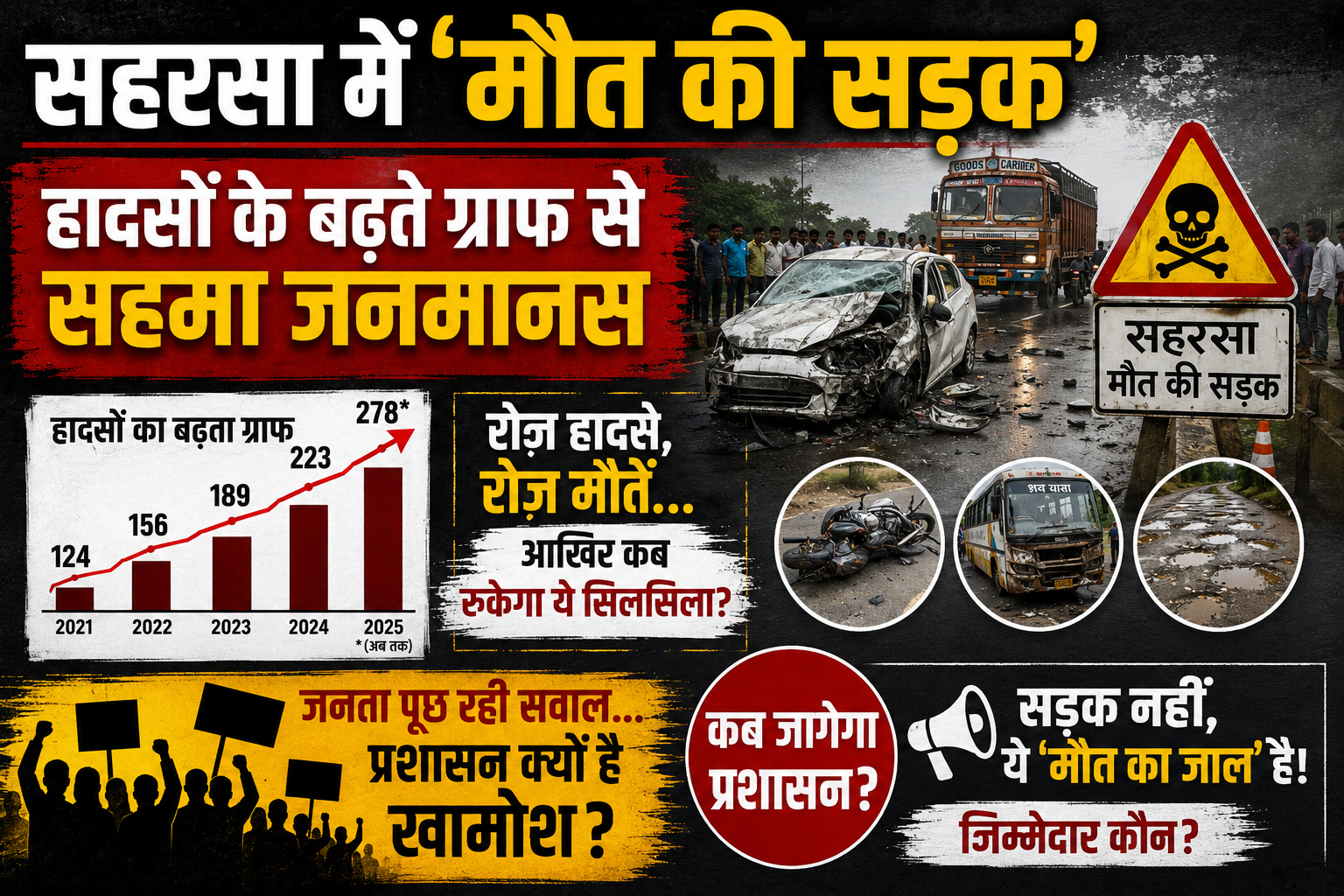 सहरसा में 'मौत की सड़क': हादसों के बढ़ते ग्राफ से सहमा जनमानस, प्रशासन की चुप्पी पर उठ रहे सवाल