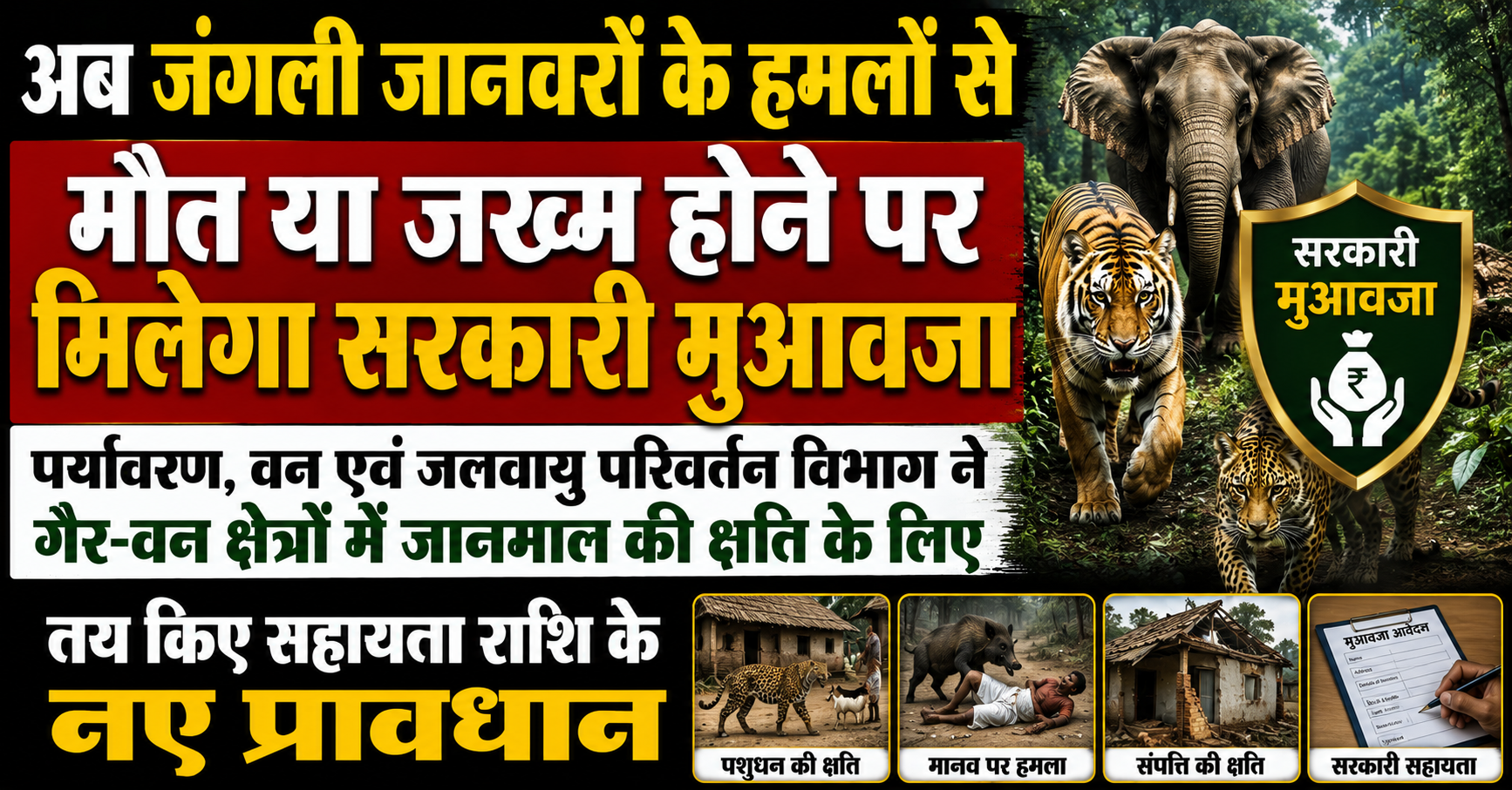 अब जंगली जानवरों के हमलों से मौत या जख्म होने पर मिलेगा सरकारी मुआवजा; पर्यावरण, वन एवं जलवायु परिवर्तन विभाग ने गैर-वन क्षेत्रों में जानमाल की क्षति के लिए तय किए सहायता राशि के नए प्रावधान