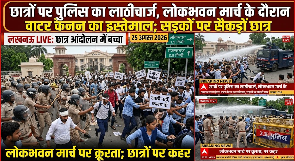 छात्रों पर पुलिस का लाठीचार्ज, लोकभवन मार्च के दौरान वाटर कैनन का इस्तेमाल; सड़कों पर सैकड़ों छात्र