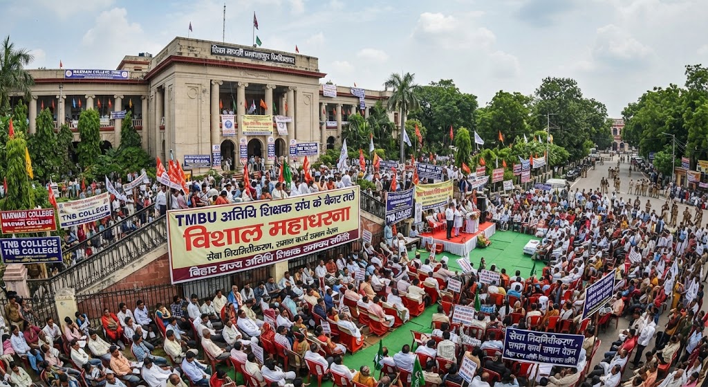 टीएमबीयू अतिथि शिक्षक संघ के बैनर तले प्रशासनिक भवन पर विशाल महाधरना; नई नियुक्ति नियमावली-2026 और प्रस्तावित विश्वविद्यालय अधिनियम के खिलाफ फूटा गुस्सा, विश्वविद्यालय की स्वायत्तता बचाने का आह्वान