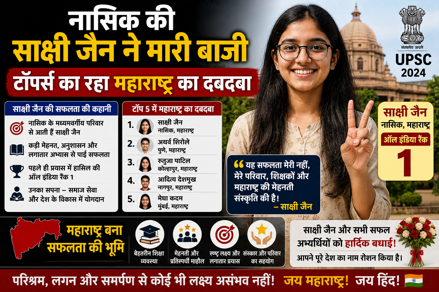नासिक की साक्षी जैन ने मारी बाजी, टॉपर्स का रहा महाराष्ट्र का दबदबा