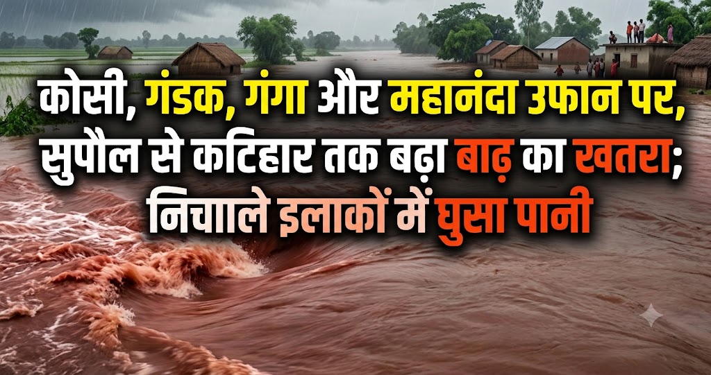 कोसी, गंडक, गंगा और महानंदा उफान पर, सुपौल से कटिहार तक बढ़ा बाढ़ का खतरा; निचले इलाकों में घुसा पानी