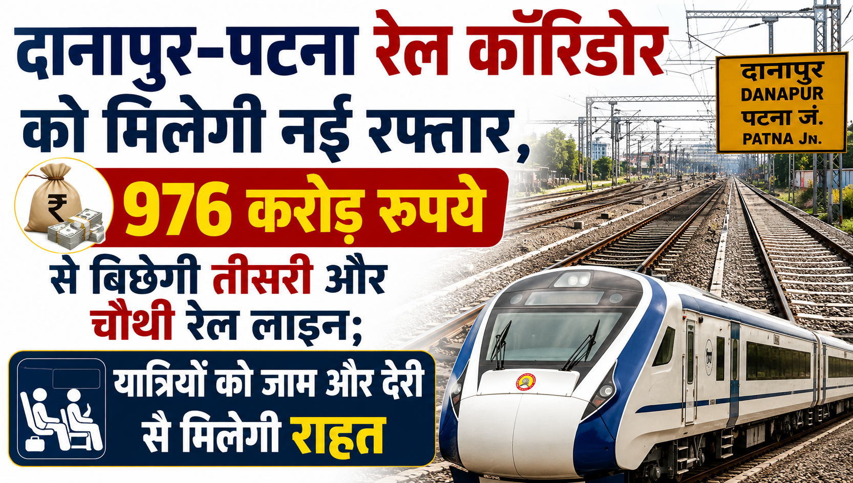 दानापुर–पटना रेल कॉरिडोर को मिलेगी नई रफ्तार, 976 करोड़ रुपये से बिछेगी तीसरी और चौथी रेल लाइन; यात्रियों को जाम और देरी से मिलेगी राहत
