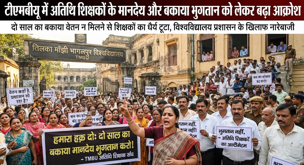 टीएमबीयू में अतिथि शिक्षकों के मानदेय और बकाया भुगतान को लेकर बढ़ा आक्रोश; यूनिवर्सिटी विभागों और अंगीभूत कॉलेजों में संघ ने उठाई आवाज, प्रशासन पर टालमटोल का आरोप