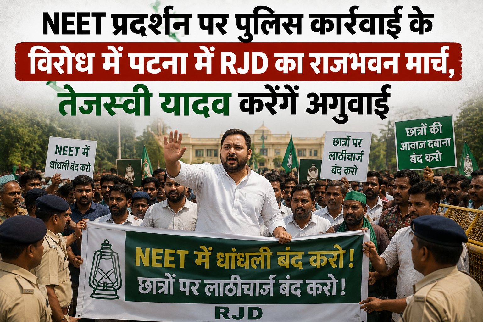 NEET प्रदर्शन पर पुलिस कार्रवाई के विरोध में पटना में RJD का राजभवन मार्च, तेजस्वी यादव करेंगे अगुवाई