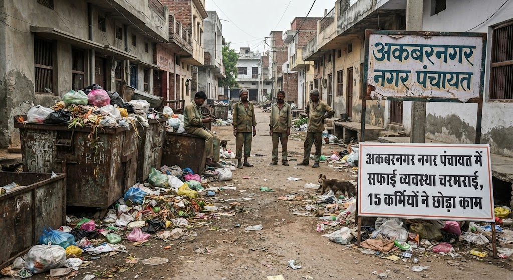 अकबरनगर नगर पंचायत में सफाई व्यवस्था चरमराई, 15 कर्मियों के भरोसे पूरा क्षेत्र लंबे समय से नियमित सफाई नहीं होने से लोग परेशान, जगह-जगह कचरा जमा होने से बढ़ी परेशानी