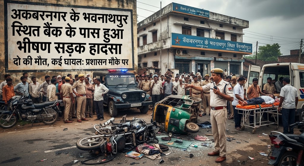 अकबरनगर के भवनाथपुर स्थित बैंक के पास हुआ भीषण सड़क हादसा; तेज रफ्तार वाहन की चपेट में आने से मची अफरा-तफरी, आक्रोशित ग्रामीणों ने की मुआवजे की मांग