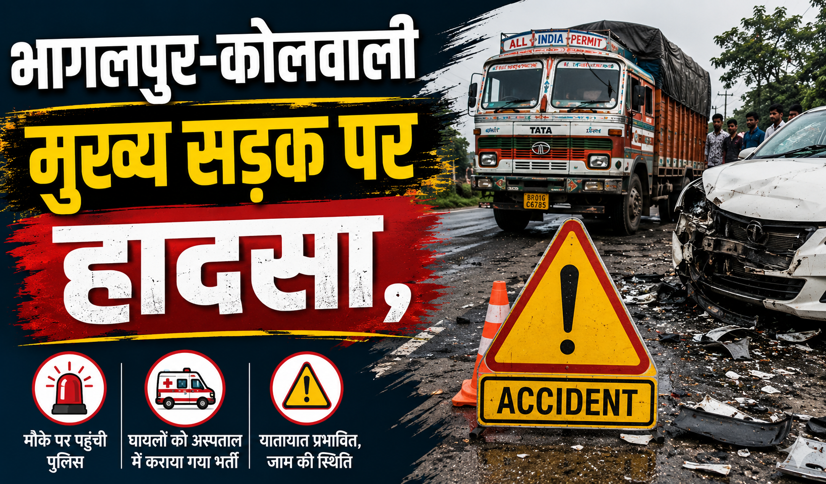 भागलपुर-कोलवाली मुख्य सड़क पर हादसा, हाईवा की चपेट में आने से मची अफरातफरी रामचंद्रपुर जख बाबा स्थान के पास हुई घटना, सड़क सुरक्षा को लेकर उठे सवाल