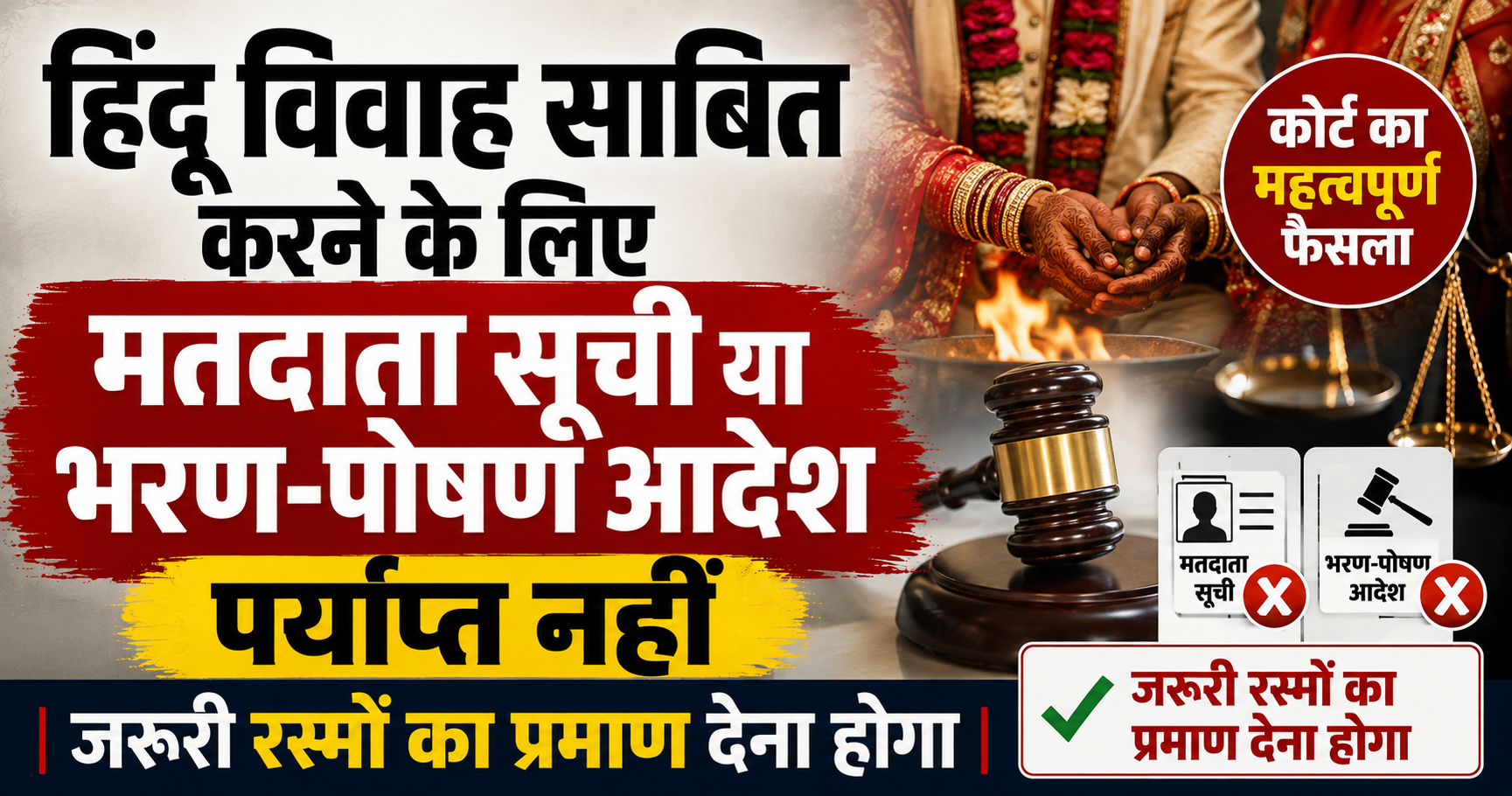 हिंदू विवाह साबित करने के लिए मतदाता सूची या भरण-पोषण आदेश पर्याप्त नहीं, जरूरी रस्मों का प्रमाण देना होगा