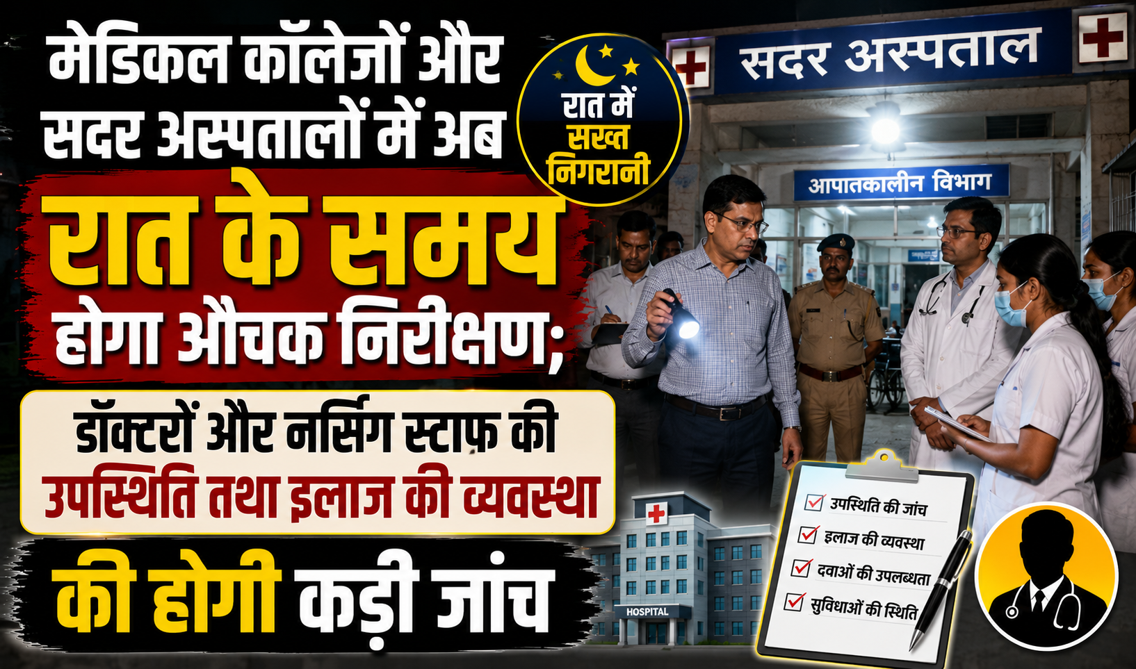 मेडिकल कॉलेजों और सदर अस्पतालों में अब रात के समय होगा औचक निरीक्षण; डॉक्टरों और नर्सिंग स्टाफ की उपस्थिति तथा इलाज की व्यवस्था की होगी कड़ी जांच