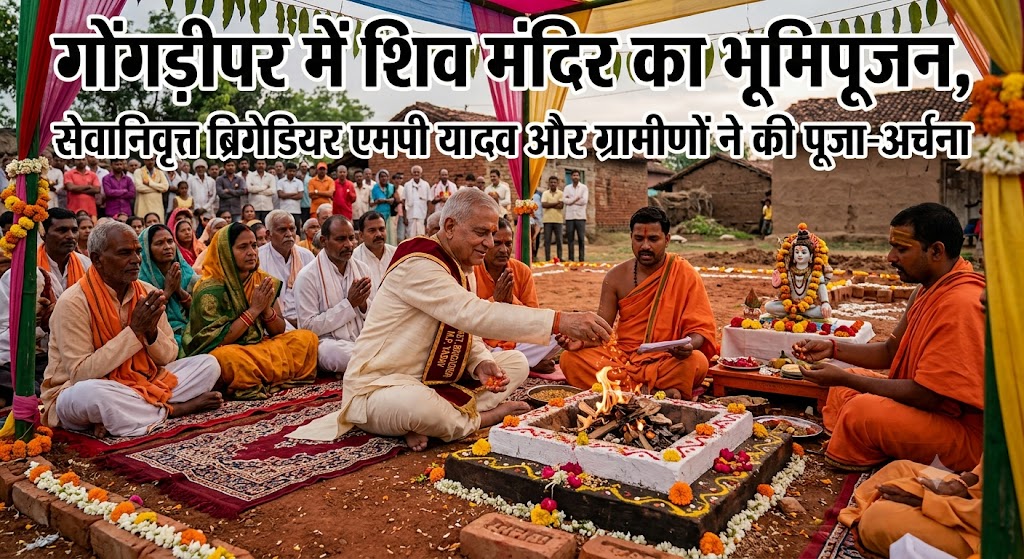 गोंगड़ीपर में शिव मंदिर का भूमिपूजन, सेवानिवृत्त ब्रिगेडियर एमपी यादव और ग्रामीणों ने की पूजा-अर्चना